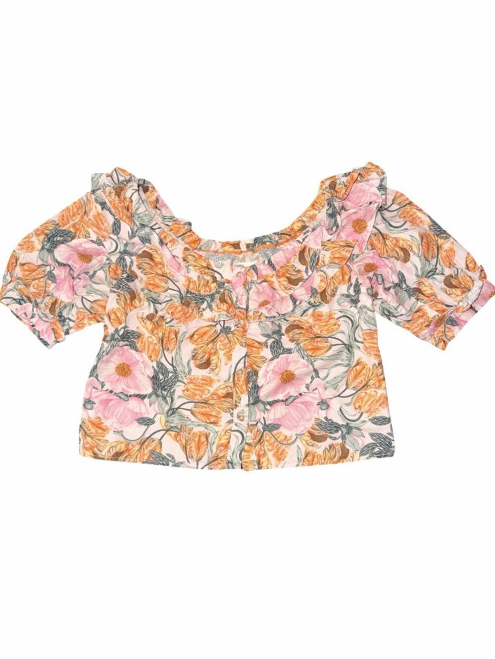 Cecilia Pettersson Anthropologie M Pink Floral Ruffle Off The Shoulder Puff Sle